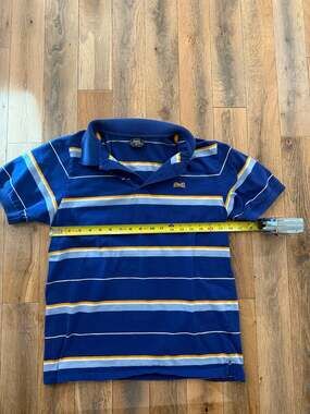Vintage Le Tigre Striped Short Sleeve Polo Shirt Blue Size Medium